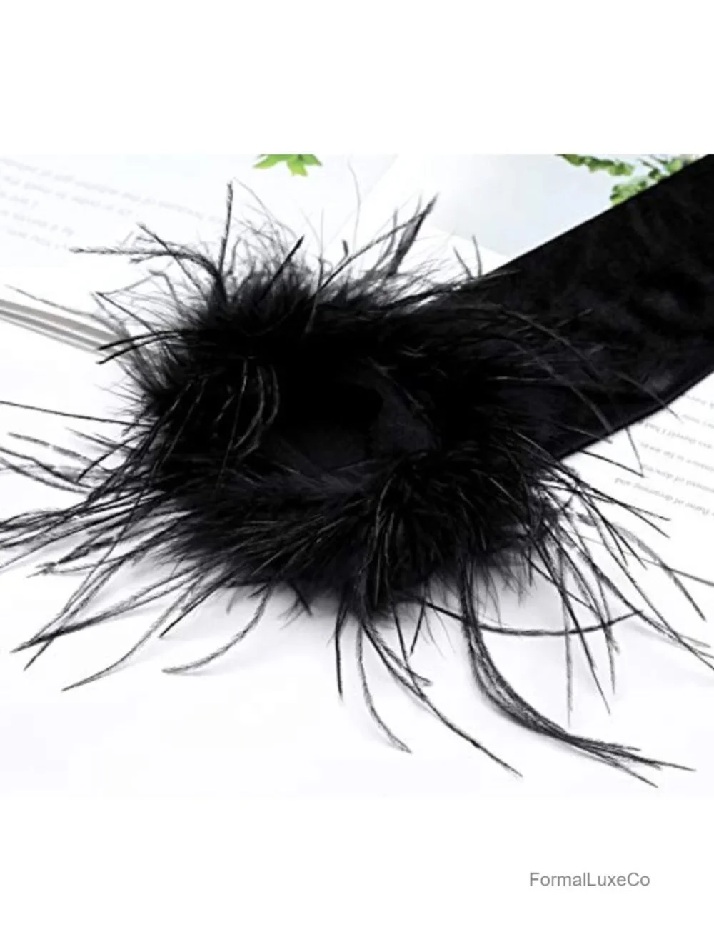 Long Satin Opera Gloves for Women with Ostrich Feather Trim Stretchy